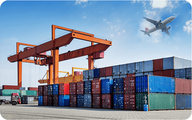 Shipping containers and airplane